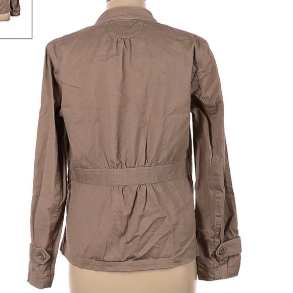 Christopher & Banks Tan Khaki Jacket Women's Medium M Mock Neck Big Buttons EUC - Picture 2 of 8